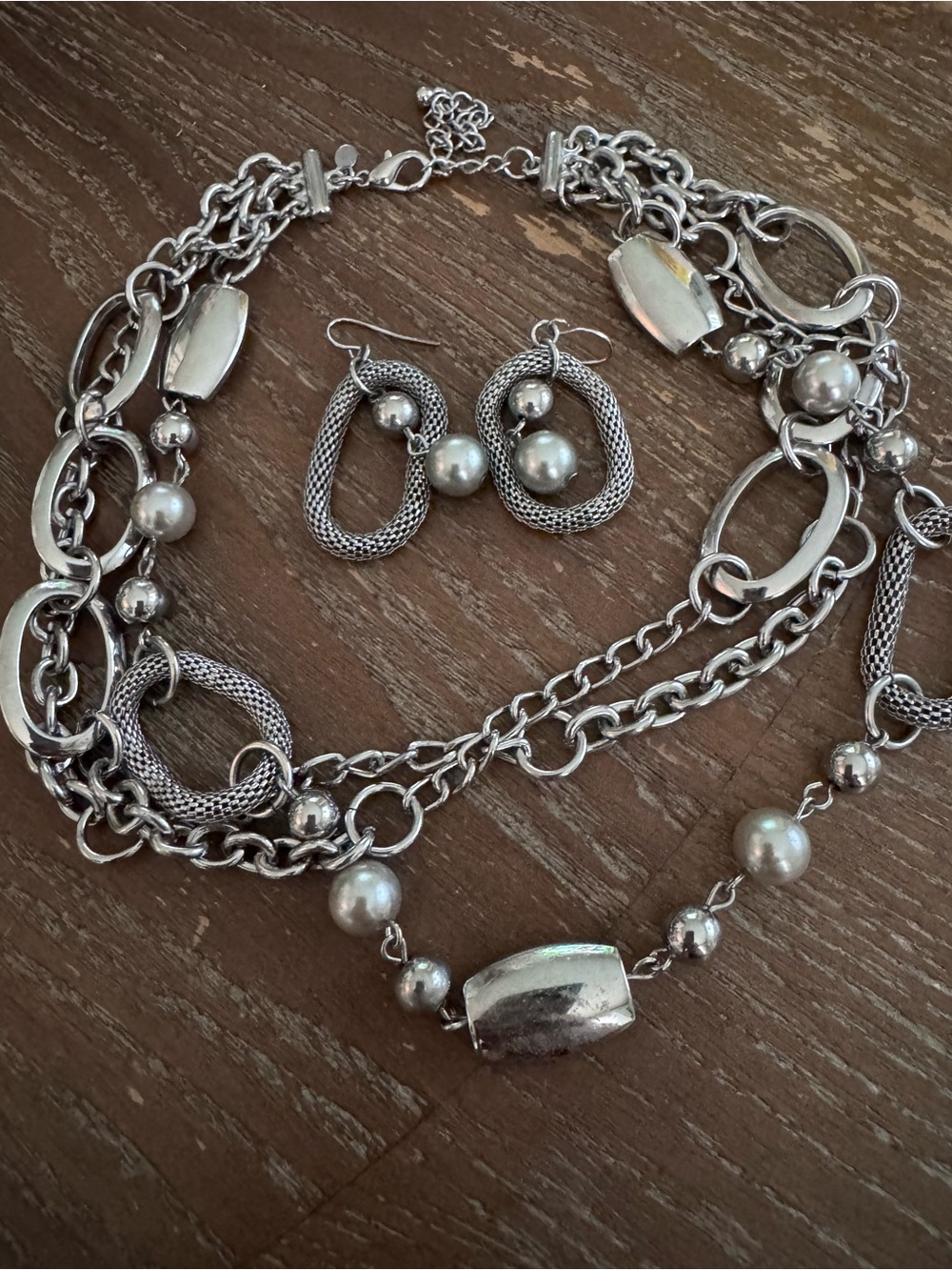 Premier Design Silver Multi-Chain Necklace and Earring Set